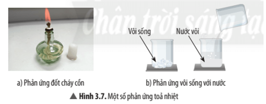 Quan sát Hình 3.7, hãy cho biết hiện tượng xảy ra khi đốt cháy cồn, cho nước vào vôi sống