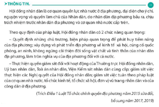 Trình bày chức năng của Hội đồng nhân dân