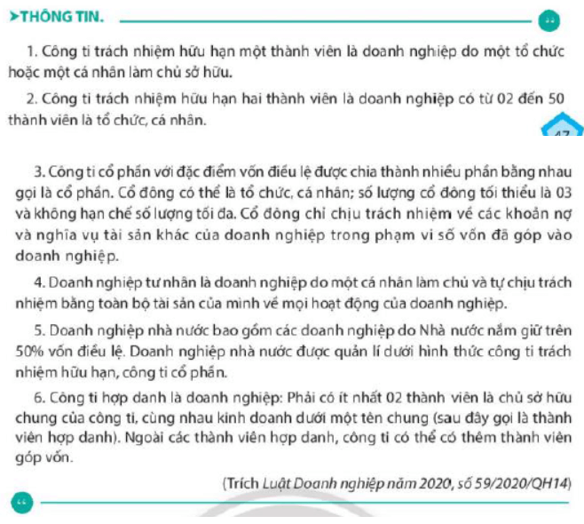 Kể tên các loại hình doanh nghiệp và đặc điểm của các loại hình doanh nghiệp