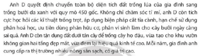 Hoạt động sản xuất trên đã mang lại hiệu quả như thế nào cho gia đình anh D