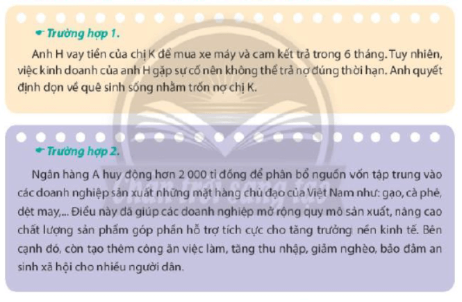 Em hãy đọc các trường hợp sau và xác định đặc điểm vai trò của tín dụng