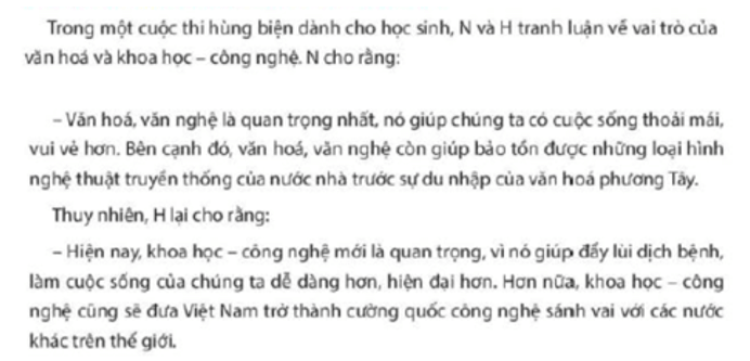 Em có nhận xét gì về ý kiến của N và H