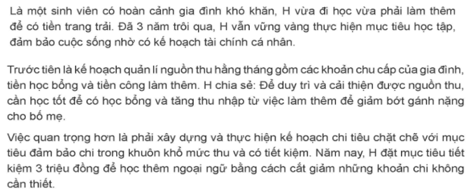 H đã có kế hoạch tài chính cá nhân để giải quyết các vấn đề đó như thế nào