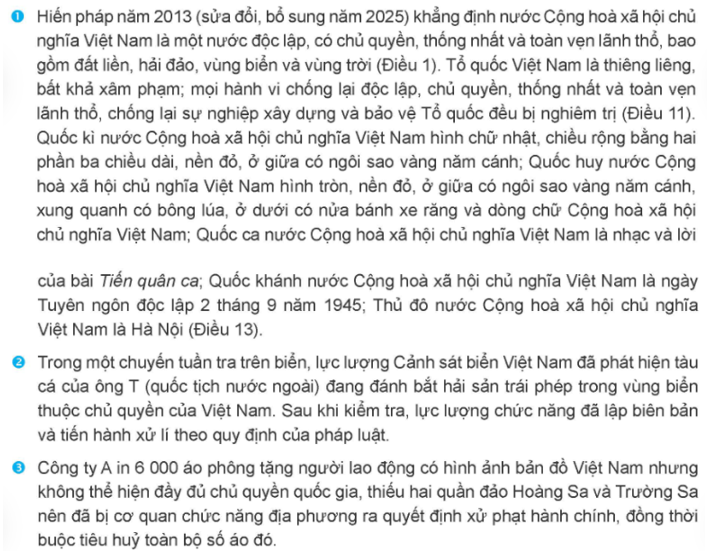Hãy xác định hành vi vi phạm Hiến pháp về chủ quyền, lãnh thổ quốc gia trong tình huống 2, 3