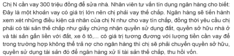Ngân hàng yêu cầu chị N phải đáp ứng những điều kiện gì để được vay thế chấp