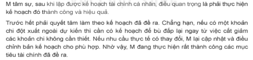 M đã thực hiện kế hoạch tài chính cá nhân như thế nào?