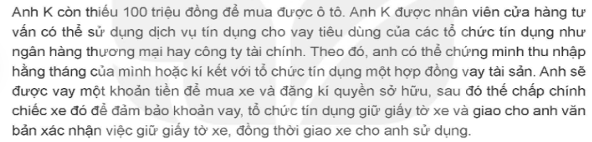 Hoạt động dịch vụ tín dụng tiêu dùng thể hiện thế nào? Hoạt động này có đặc điểm gì