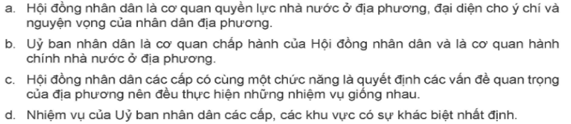 Em hãy cho biết các nhận định sau về chức năng, nhiệm vụ của Hội đồng nhân dân