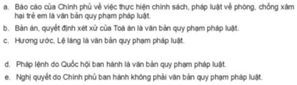 Theo em, các nhận định về văn bản quy phạm pháp luật sau đúng hay sai?