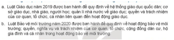 Em hãy đọc các thông tin sau và cho biết Luật Giáo dục và Luật Bảo vệ môi trường