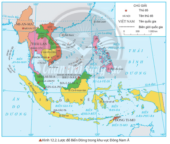 Quan sát Hình 12.2 và cho biết vị trí của Biển Đông trong khu vực Đông Nam Á