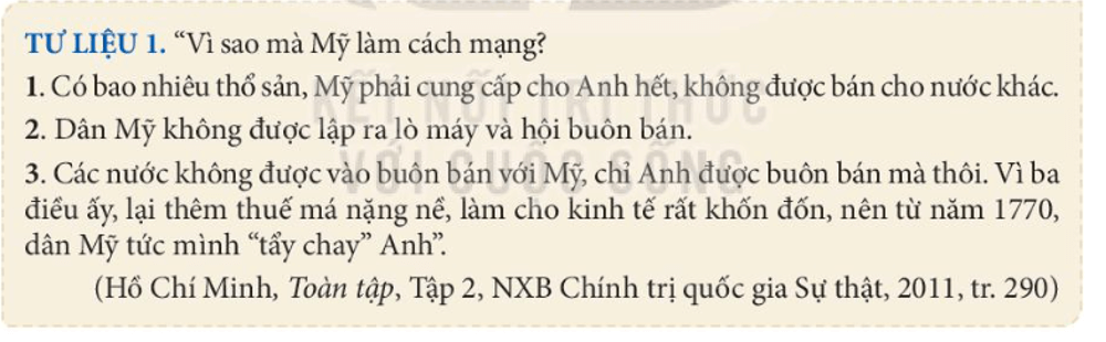 Khai thác Tư liệu 1 và thông tin trong mục trình bày tiền đề về chính trị của các cuộc cách mạng tư sản