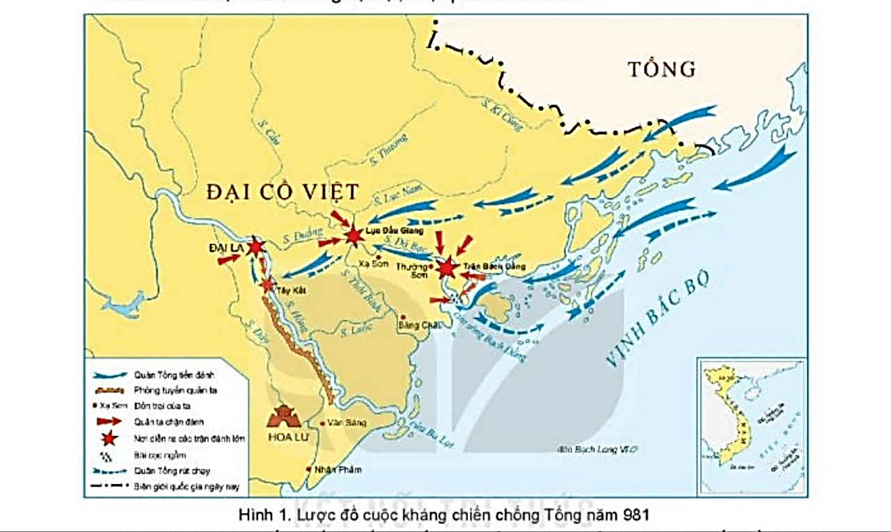 Hãy trình bày những nét chính về cuộc kháng chiến chống Tống năm 981 trên lược đồ