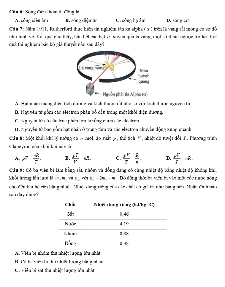 Đề thi thử Vật Lí Tốt nghiệp THPT 2025-2026 Sở Nghệ An (Mã 0303)