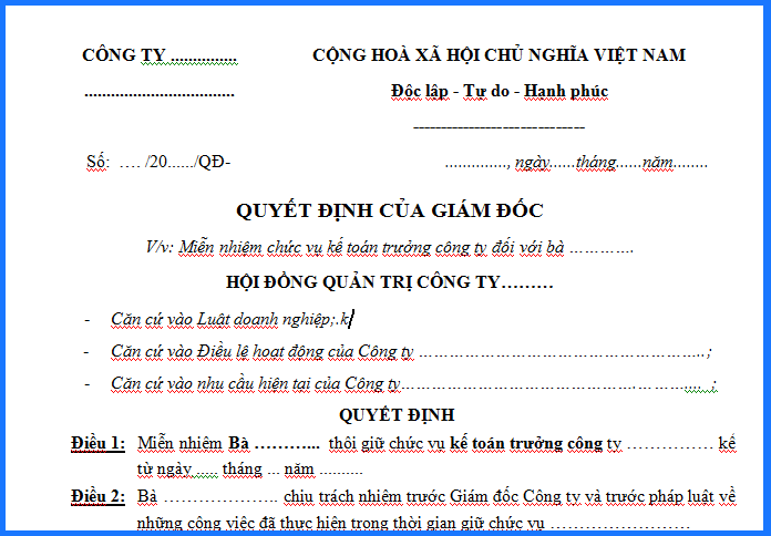 Bãi nhiệm kế toán trưởng