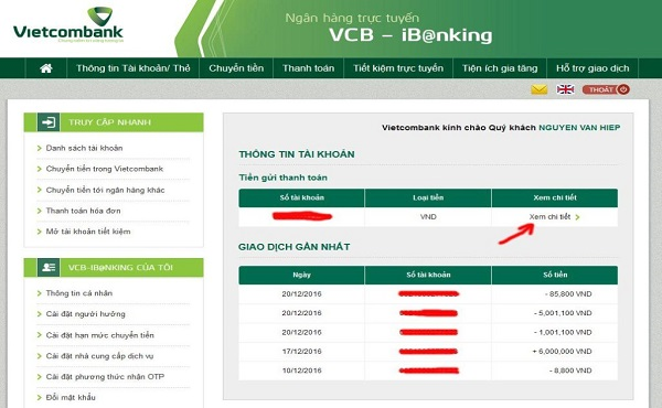 Cách kiểm tra số dư tài khoản Vietcombank