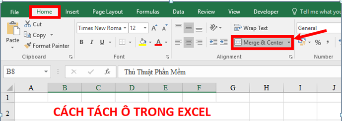 Cách tách ô, gộp ô trong Excel