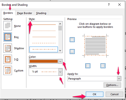 Cách tạo đường viền trong Word 2013