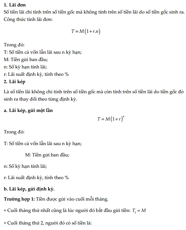 Công thức tính lãi kép thường gặp trong đề thi THPTQG