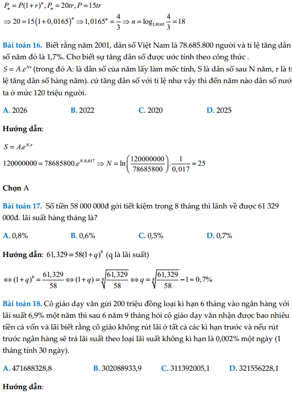 Công thức tính lãi kép thường gặp trong đề thi THPTQG