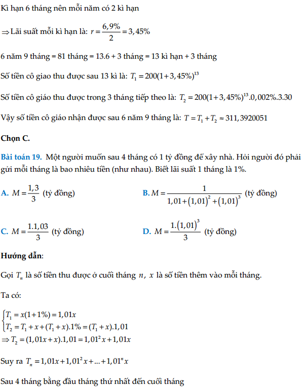 Công thức tính lãi kép thường gặp trong đề thi THPTQG