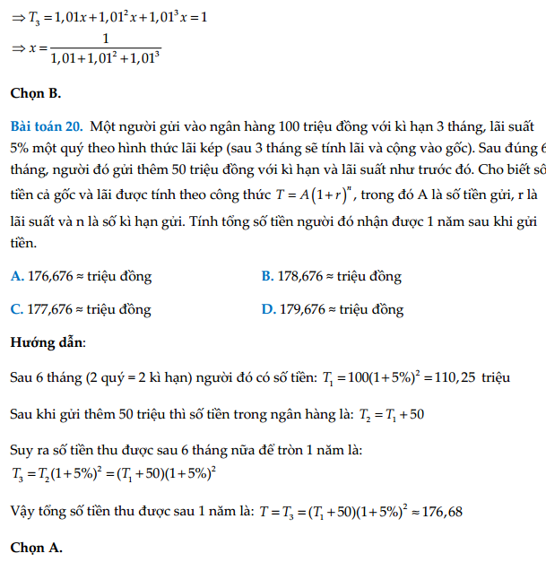 Công thức tính lãi kép thường gặp trong đề thi THPTQG