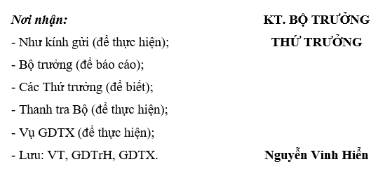 Công văn 5555/BGDĐT-GDTrH