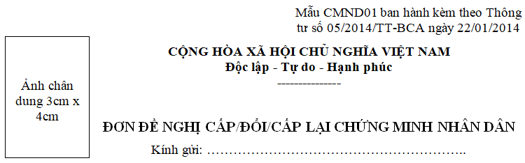 Đơn đề nghị cấp, đổi, cấp lại chứng minh nhân dân