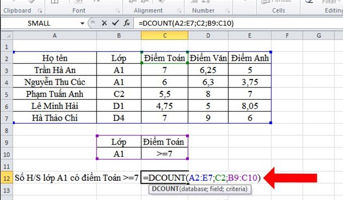 Hàm DCount trong Excel - Cách sử dụng hàm DCount