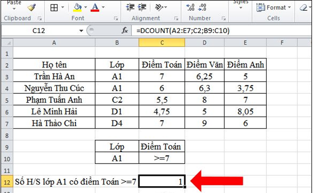 Hàm DCount trong Excel - Cách sử dụng hàm DCount