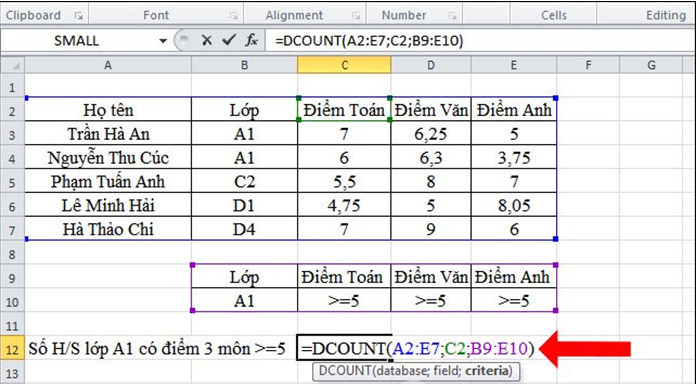 Hàm DCount trong Excel - Cách sử dụng hàm DCount