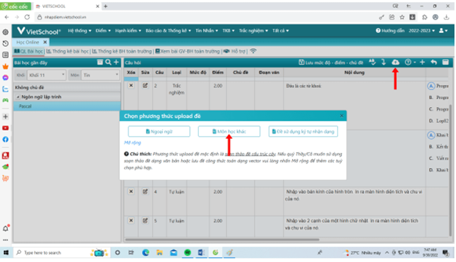 Hướng dẫn đưa bài tập lên hệ thống phần mềm VietSchool