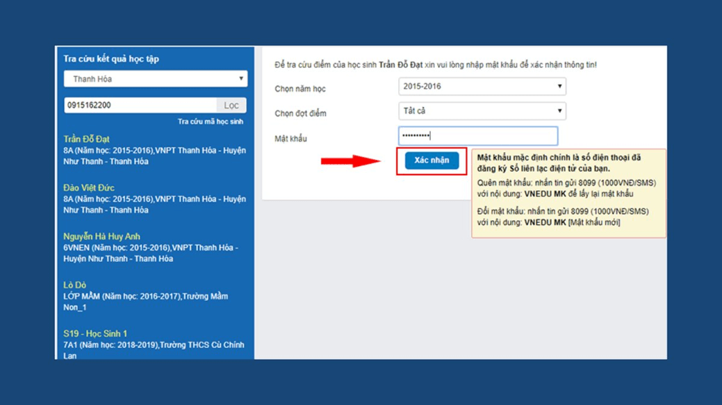 Hướng dẫn tra cứu điểm, kết quả học tập vnEdu.vn trên điện thoại, máy tính