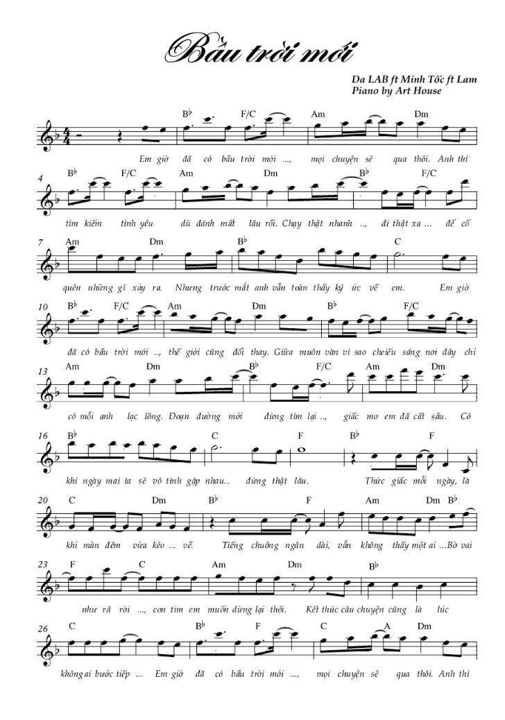 Bầu trời mới (lời bài hát, lyric chính xác nhất)