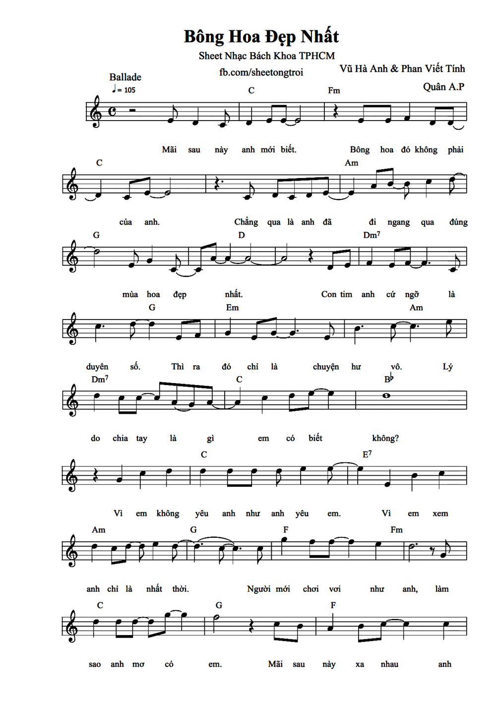 Bông hoa đẹp nhất (lời bài hát, lyric chính xác nhất)