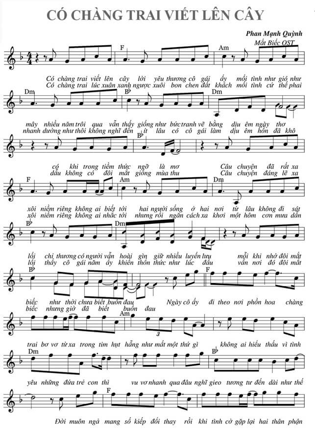 Có chàng trai viết lên cây (lời bài hát, lyric chính xác nhất)