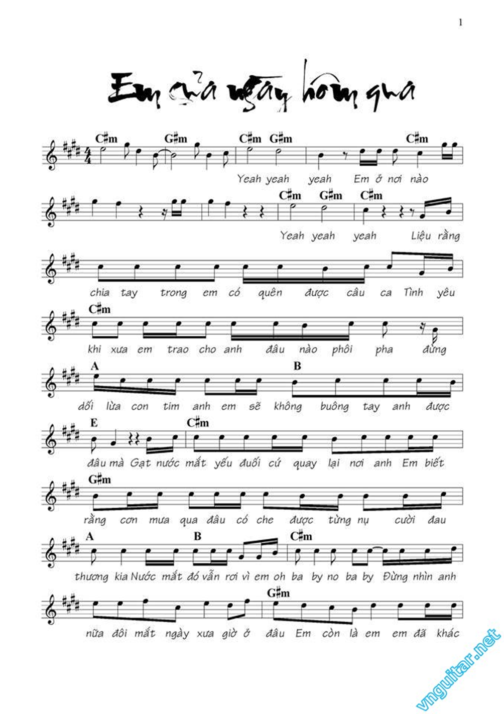 Em Của Ngày Hôm Qua (lời bài hát, lyric chính xác nhất)