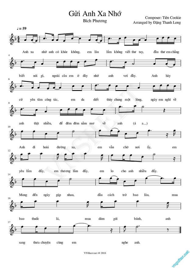 Gửi anh xa nhớ (lời bài hát, lyrics)