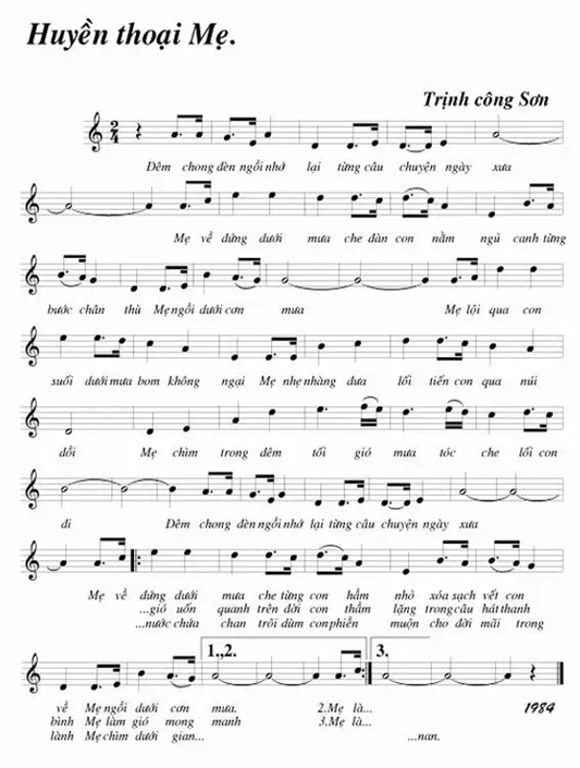 Huyền thoại mẹ (lời bài hát, lyric chính xác nhất)