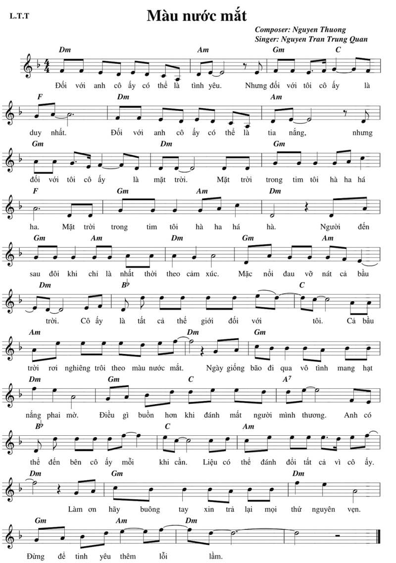 Màu nước mắt (lời bài hát, lyric chính xác nhất)