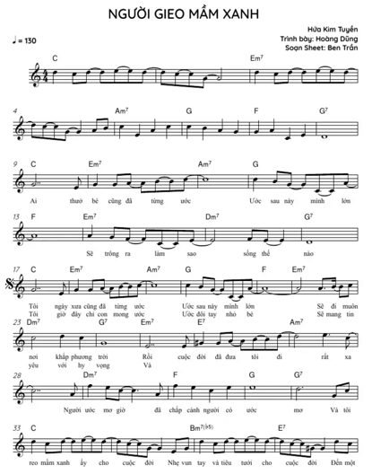 Người gieo mầm xanh (lời bài hát, lyric chính xác nhất)