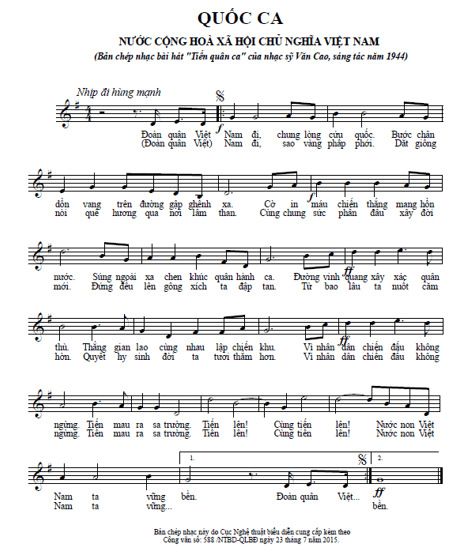 Quốc ca (lời bài hát, lyrics chính xác nhất)