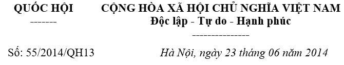 Luật bảo vệ môi trường số 55/2014/QH13