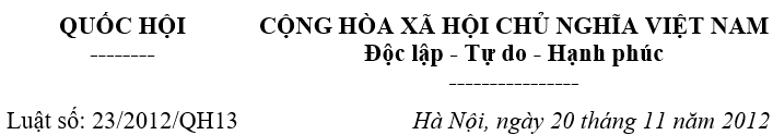 Luật hợp tác xã số 23/2012/QH13 ngày 20 tháng 11 năm 2012