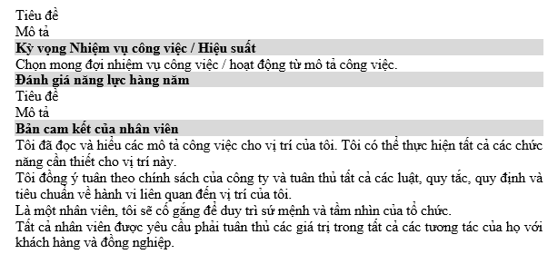 Mẫu bảng mô tả công việc