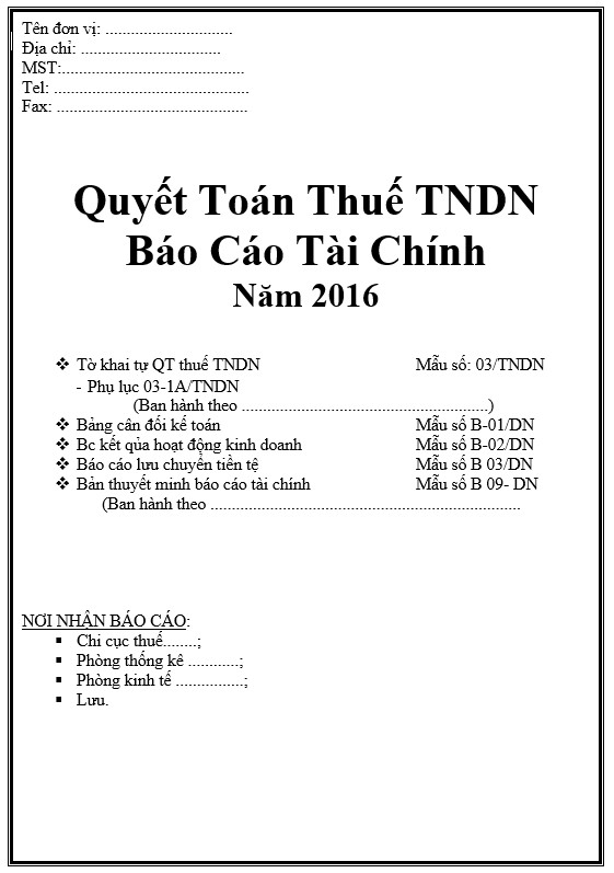 Mẫu bìa báo cáo tài chính