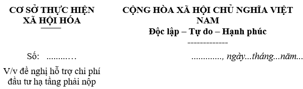 Mẫu công văn đề nghị hỗ trợ chi phí xây dựng hạ tầng