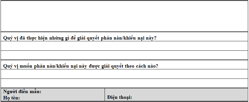 Mẫu phản ánh khiếu nại của khách hàng