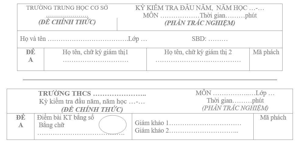 Mẫu giấy kiểm tra có phách