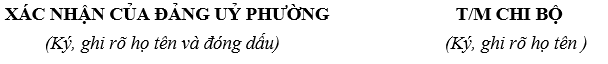 Mẫu phiếu nhận xét Đảng viên nơi cư trú theo quy định 76/QĐ-TW